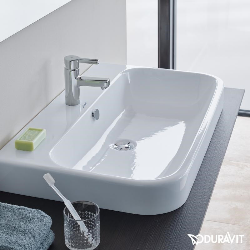 Immagine di Duravit HAPPY D.2 lavabo consolle rettificato 120 cm, monoforo, con troppopieno, WonderGliss, colore bianco 23181200271