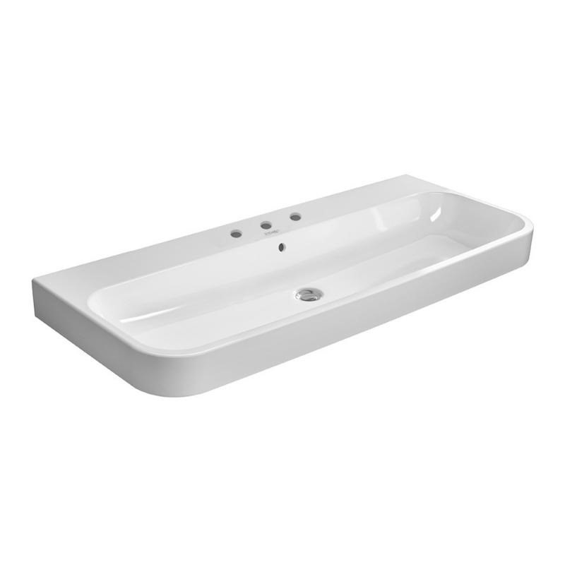 Immagine di Duravit HAPPY D.2 lavabo consolle rettificato 120 cm, con 3 fori per rubinetteria, con troppopieno, WonderGliss, colore bianco 23181200251