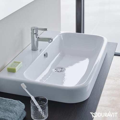 Immagine di Duravit HAPPY D.2 lavabo consolle rettificato 80 cm, monoforo, con troppopieno, WonderGliss, colore bianco 23188000271