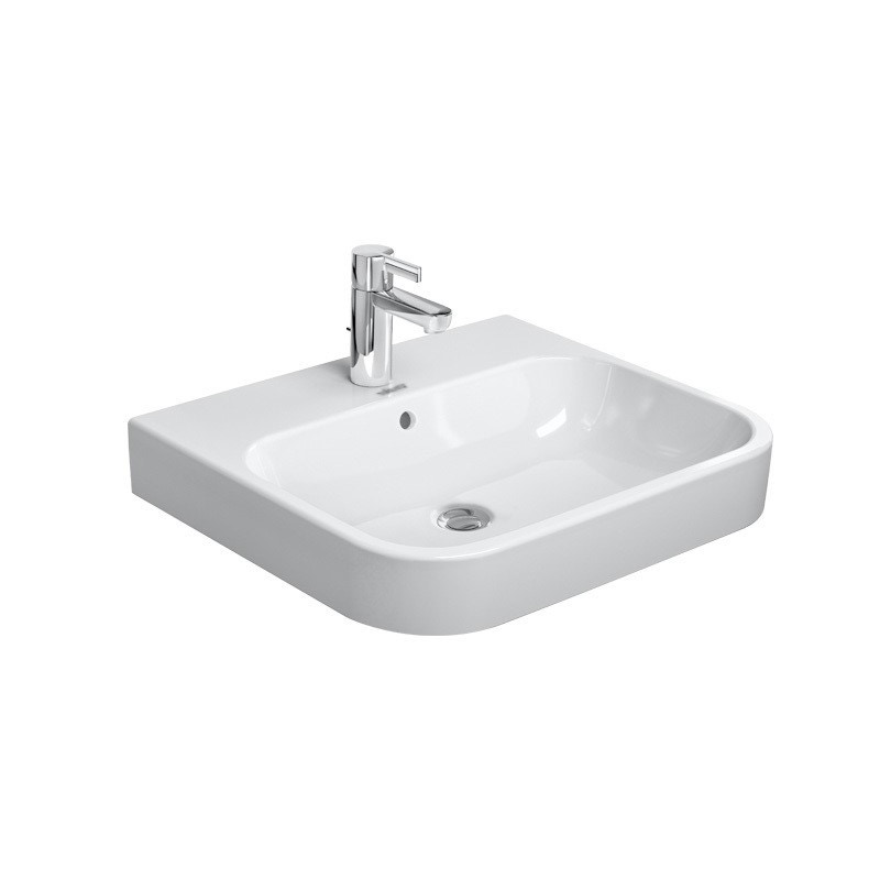 Immagine di Duravit HAPPY D.2 lavabo consolle rettificato 60 cm, monoforo, con troppopieno, WonderGliss, colore bianco 23186000271