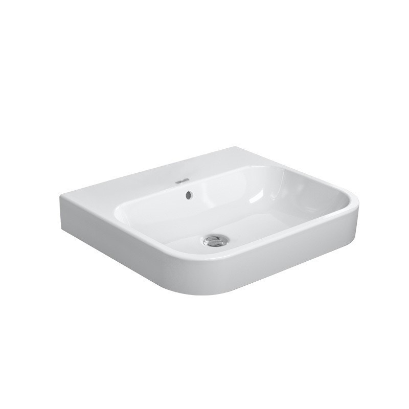 Immagine di Duravit HAPPY D.2 lavabo consolle rettificato 60 cm, senza foro, con troppopieno, WonderGliss, colore bianco 23186000281