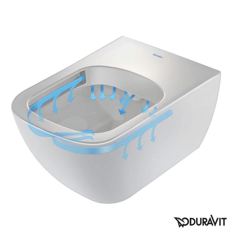 Immagine di Duravit HAPPY D.2 vaso sospeso Rimless®, a cacciata, senza brida e senza sedile, fabbisogno di acqua di risciacquo 4,5 l, UWL classe 1, WonderGliss, colore bianco 22220900001