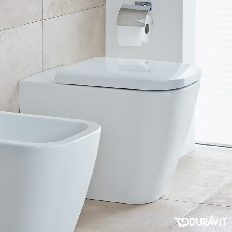 Immagine di Duravit HAPPY D.2 vaso a pavimento a cacciata, a filo parete, per cassetta a incasso o esterna non inclusa, senza sedile, con scarico orizzontale, fabbisogno di acqua di risciacquo 4,5 l, UWL classe 1, colore bianco 2159090000