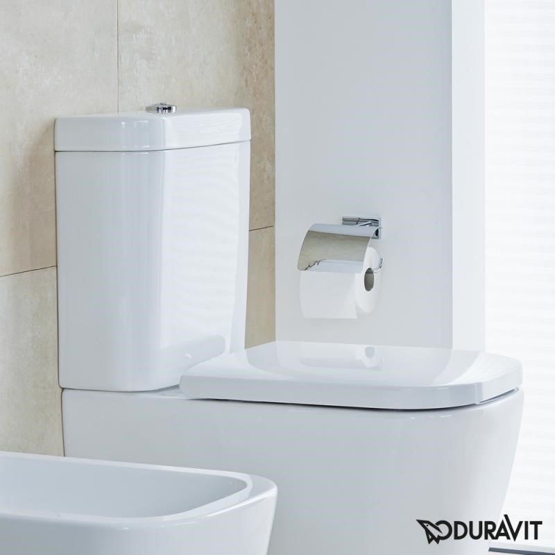 Immagine di Duravit HAPPY D.2 cassetta di sciacquo con batteria Dual Flush, per attacco a sinistra basso, fabbisogno di acqua di risciacquo 4,5/3 l, UWL classe 1, pulsante finitura cromato, colore bianco 0934100085