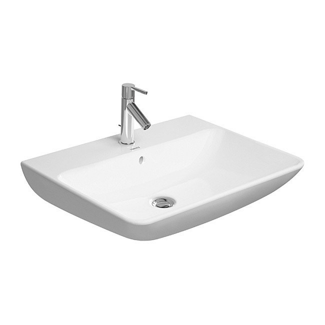 Immagine di Duravit ME BY STARCK lavabo 65 cm monoforo, con troppopieno, con bordo per rubinetteria, lato inferiore smaltato, WonderGliss, colore bianco finitura opaco 233565032001