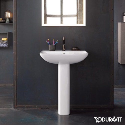 Immagine di Duravit ME BY STARCK lavabo 55 cm monoforo, con troppopieno, con bordo per rubinetteria, lato inferiore smaltato, colore bianco finitura opaco 2335553200