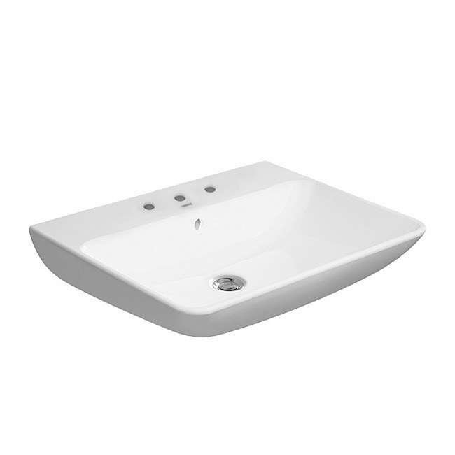 Immagine di Duravit ME BY STARCK lavabo 65 cm con 3 fori per rubinetteria, con troppopieno, con bordo per rubinetteria, lato inferiore smaltato, WonderGliss, colore bianco 23356500301