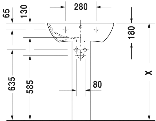 Immagine di Duravit ME BY STARCK lavabo 60 cm con 3 fori per rubinetteria, con troppopieno, con bordo per rubinetteria, lato inferiore smaltato, colore bianco 2335600030