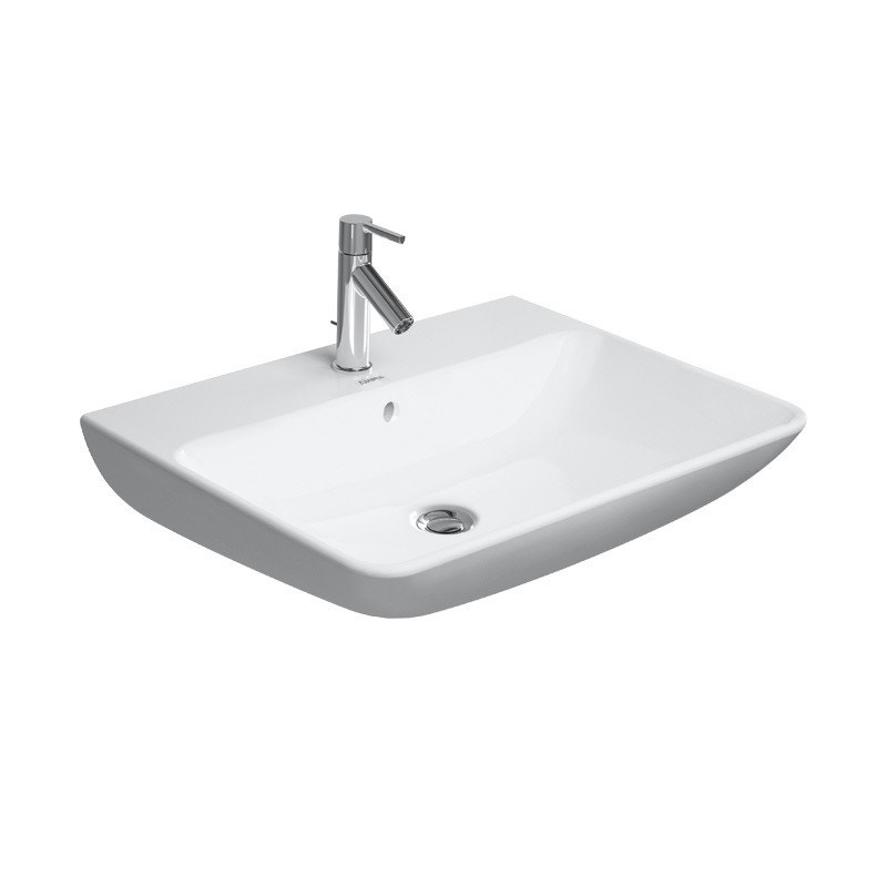 Immagine di Duravit ME BY STARCK lavabo 60 cm monoforo, con troppopieno, con bordo per rubinetteria, lato inferiore smaltato, WonderGliss, colore bianco 23356000001