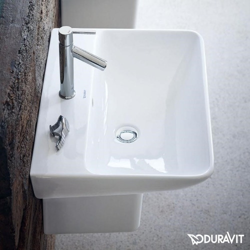 Immagine di Duravit ME BY STARCK lavabo 60 cm monoforo, con troppopieno, con bordo per rubinetteria, lato inferiore smaltato, WonderGliss, colore bianco 23356000001