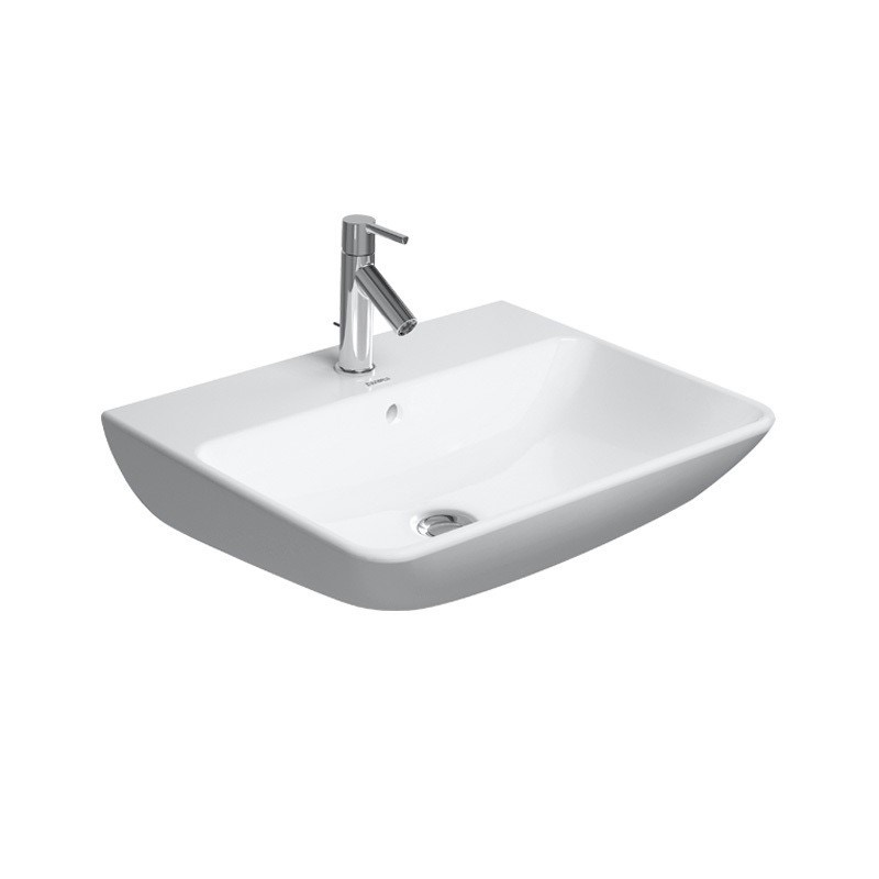 Immagine di Duravit ME BY STARCK lavabo 55 cm monoforo, con troppopieno, con bordo per rubinetteria, lato inferiore smaltato, WonderGliss, colore bianco 23355500001