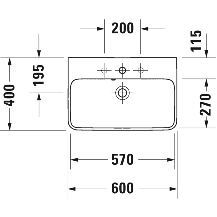 Immagine di Duravit ME BY STARCK lavabo Compact 60 cm con 3 fori per rubinetteria, con troppopieno, con bordo per rubinetteria, colore bianco finitura opaco 2343603230