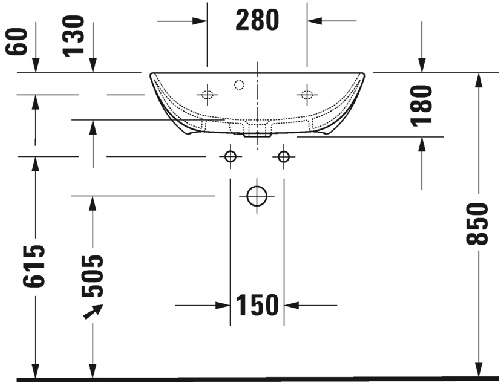 Immagine di Duravit ME BY STARCK lavabo Compact 60 cm con 3 fori per rubinetteria, con troppopieno, con bordo per rubinetteria, WonderGliss, colore bianco finitura opaco 23436032301