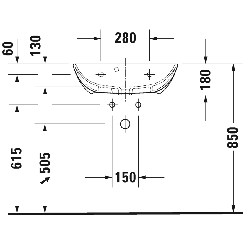 Immagine di Duravit ME BY STARCK lavabo Compact 60 cm con 3 fori per rubinetteria, con troppopieno, con bordo per rubinetteria, colore bianco finitura opaco 2343603230