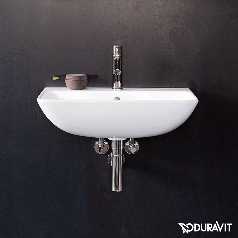 Immagine di Duravit ME BY STARCK lavamani 45 cm monoforo, con troppopieno, con bordo per rubinetteria,  lato inferiore smaltato, colore bianco 0719450000