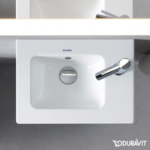 Immagine di Duravit ME BY STARCK lavamani consolle 43 cm monoforo, con bordo per rubinetteria, con troppopieno, colore bianco finitura opaco 0723433200