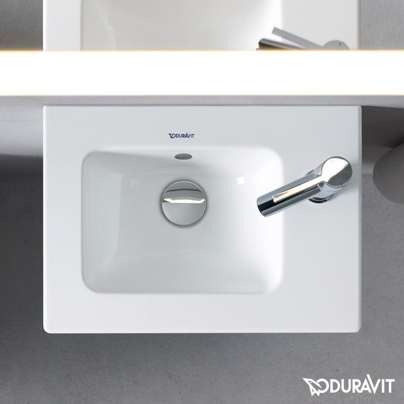 Immagine di Duravit ME BY STARCK lavamani consolle 43 cm monoforo, con bordo per rubinetteria, con troppopieno, colore bianco finitura opaco 0723433200
