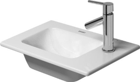 Immagine di Duravit ME BY STARCK lavamani consolle 43 cm monoforo, con bordo per rubinetteria, senza troppopieno, WonderGliss, colore bianco 07234300411