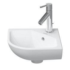 Immagine di Duravit ME BY STARCK lavamani d'angolo 43.5 cm monoforo, con troppopieno, con bordo per rubinetteria, lato inferiore smaltato, colore bianco 0722430000