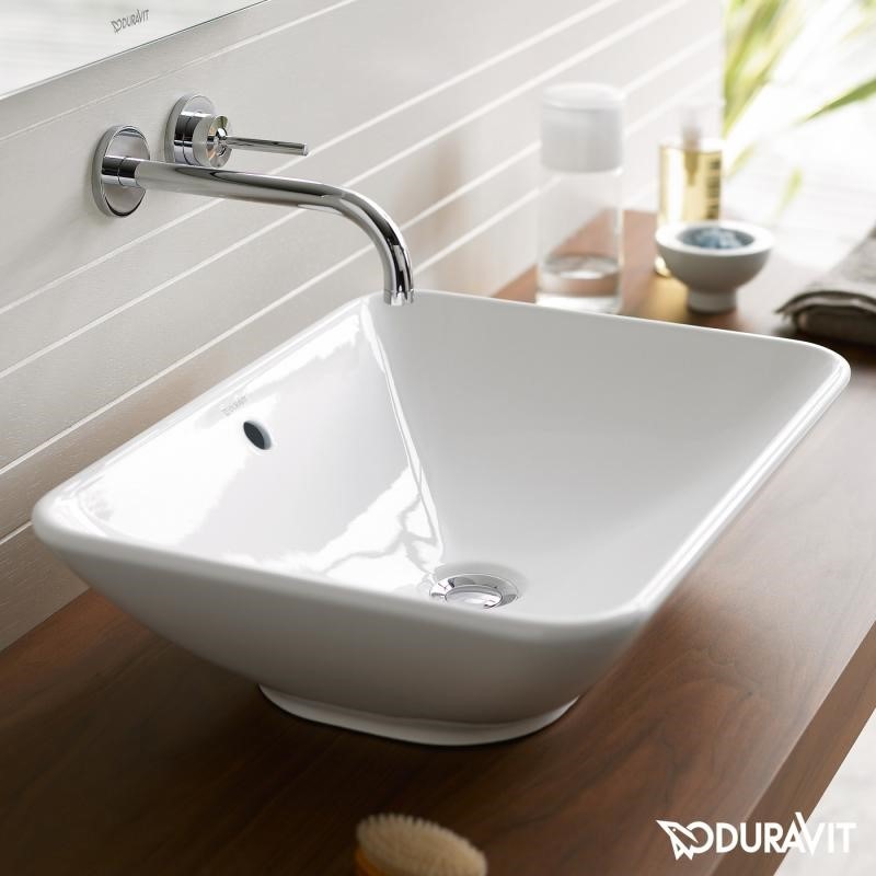 Immagine di Duravit ME BY STARCK bacinella da appoggio soprapiano 55 cm senza foro per rubinetteria, con troppopieno, senza bordo per rubinetteria, colore bianco 0334520000