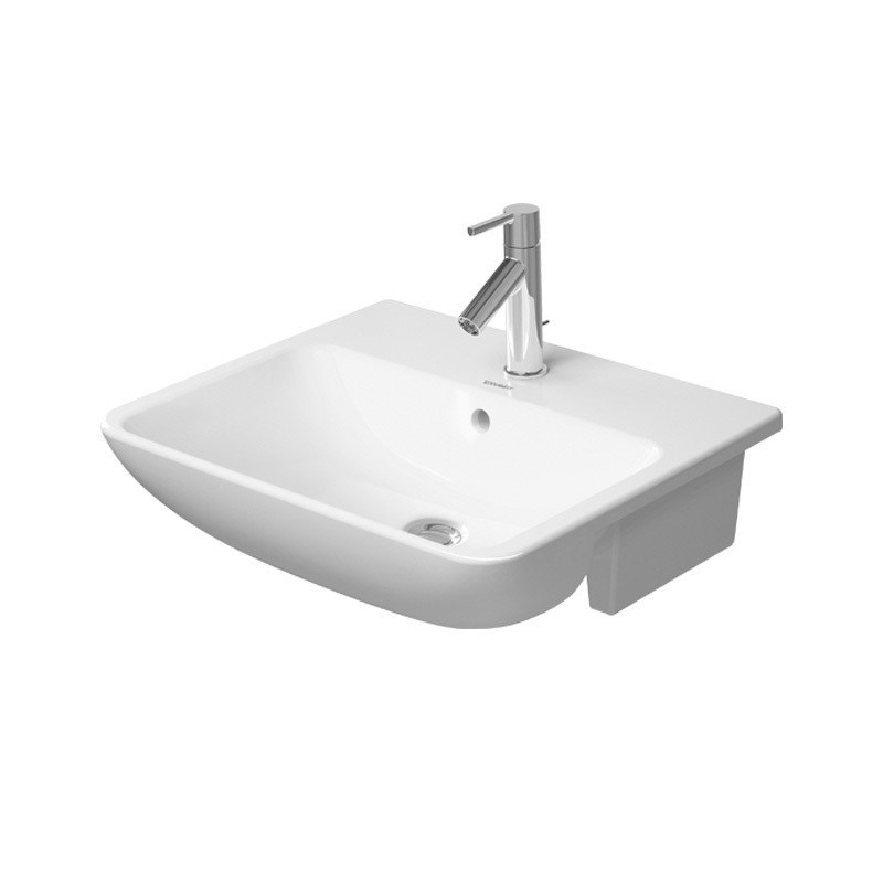 Immagine di Duravit ME BY STARCK lavabo semincasso 55 cm monoforo con troppopieno, con bordo per rubinetteria, WonderGliss, colore bianco finitura opaco 03785532001