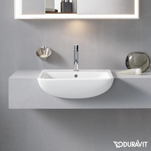 Immagine di Duravit ME BY STARCK lavabo semincasso 55 cm monoforo con troppopieno, con bordo per rubinetteria, colore bianco 0378550000