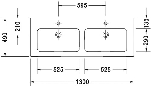 Immagine di Duravit ME BY STARCK lavabo consolle doppio 130 cm con 3 fori per rubinetteria, con troppopieno, con bordo per rubinetteria, WonderGliss, colore bianco finitura opaco 23361332301