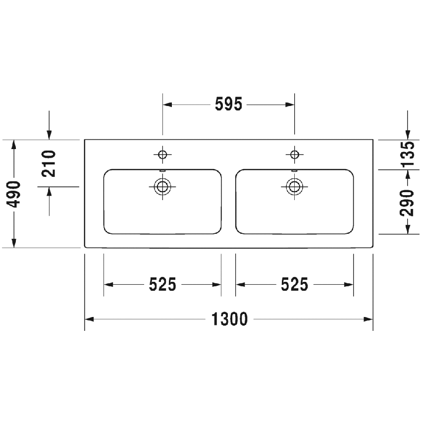 Immagine di Duravit ME BY STARCK lavabo consolle doppio 130 cm con 3 fori per rubinetteria, con troppopieno, con bordo per rubinetteria, WonderGliss, colore bianco finitura opaco 23361332301