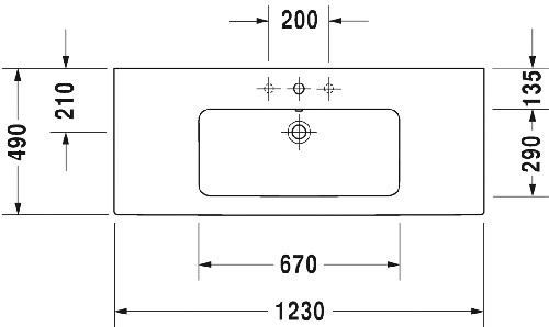 Immagine di Duravit ME BY STARCK lavabo consolle 123 cm con 3 fori per rubinetteria, con troppopieno, con bordo per rubinetteria, colore bianco 2336120030