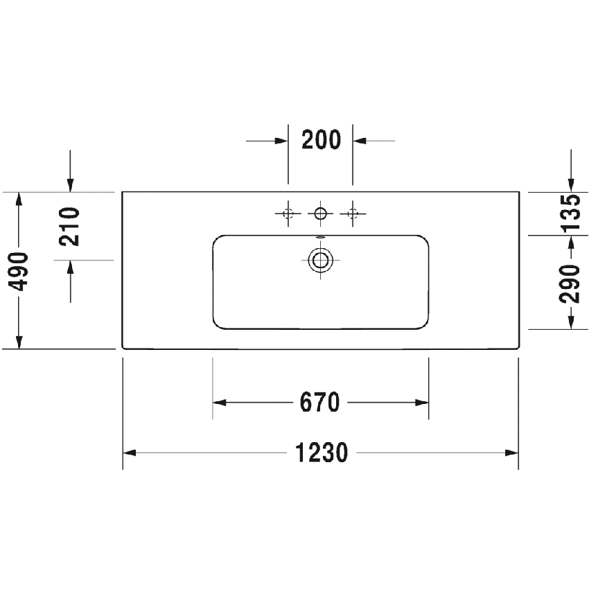 Immagine di Duravit ME BY STARCK lavabo consolle 123 cm con 3 fori per rubinetteria, con troppopieno, con bordo per rubinetteria, colore bianco 2336120030