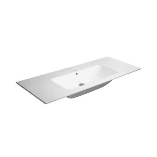 Immagine di Duravit ME BY STARCK lavabo consolle 123 cm senza foro per rubinetteria, con troppopieno, con bordo per rubinetteria, WonderGliss, colore bianco 23361200601