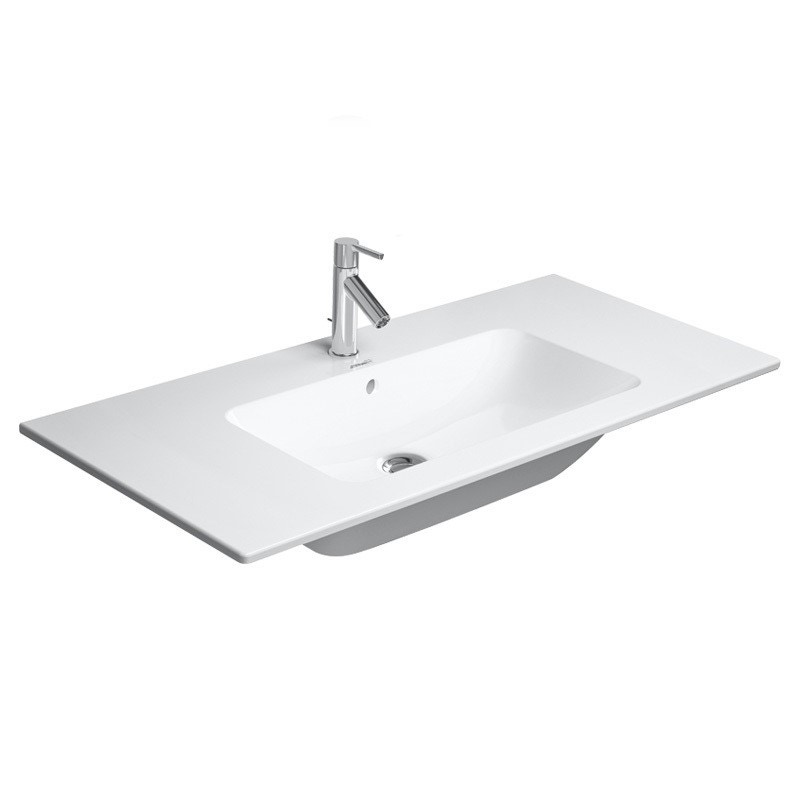 Immagine di Duravit ME BY STARCK lavabo consolle 103 cm monoforo, con troppopieno, con bordo per rubinetteria, WonderGliss, colore bianco 23361000001