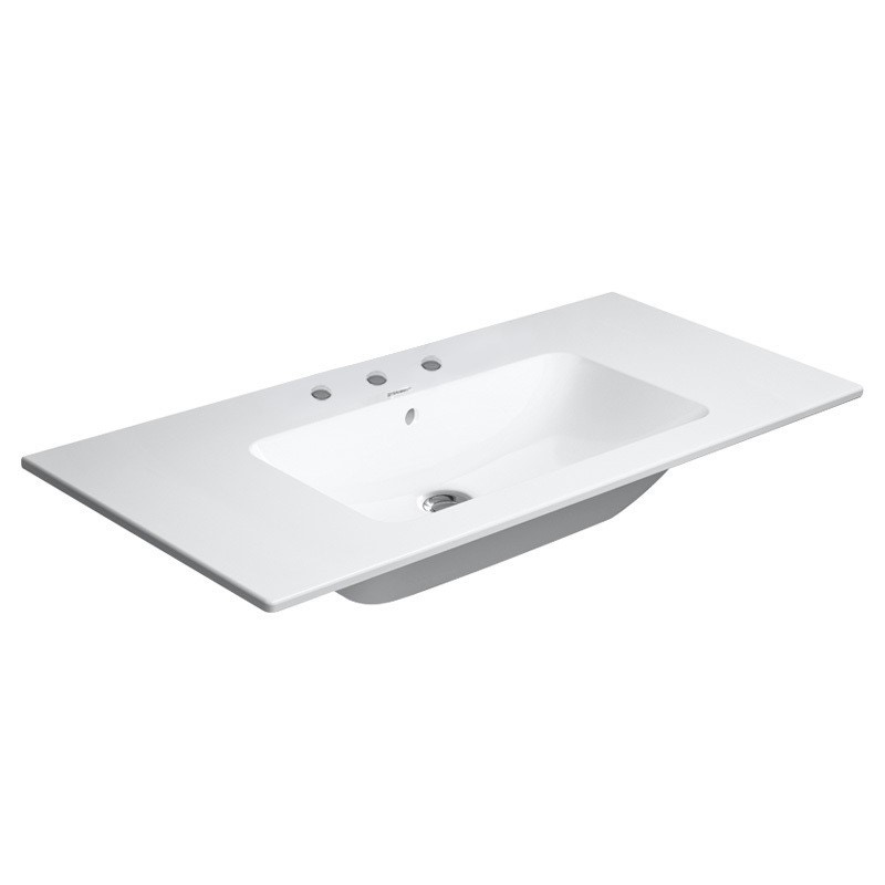 Immagine di Duravit ME BY STARCK lavabo consolle 103 cm con 3 fori per rubinetteria, con troppopieno, con bordo per rubinetteria, colore bianco 2336100030