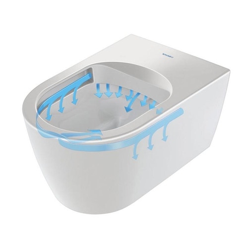 Immagine di Duravit ME BY STARCK vaso sospeso Rimless® a cacciata P.57 cm, senza brida, senza sedile, UWL classe 1, fabbisogno di acqua di risciacquo 4,5 l, HygieneGlaze, colore bianco 2529092000