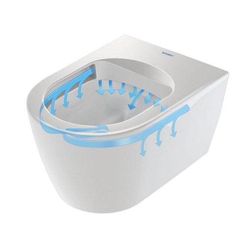 Immagine di Duravit ME BY STARCK COMPACT set vaso sospeso Rimless® senza brida P.48 cm, sedile con coperchio rimovibile, cerniere in acciaio inox con chiusura rallentata, colore bianco 45300900A1