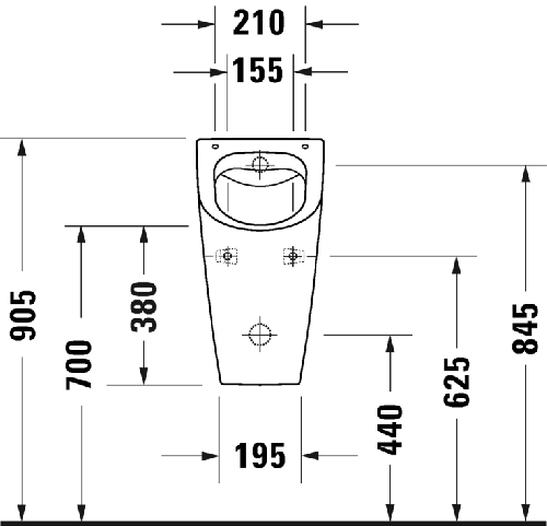 Immagine di Duravit ME BY STARCK orinatoio Rimless®, senza brida, entrata posteriore nascosta, ad aspirazione, scarico orizzontale, versione per coperchio, senza mosca, interno colore bianco finitura lucido, HygieneGlaze, esterno colore bianco finitura opaco 2812309000