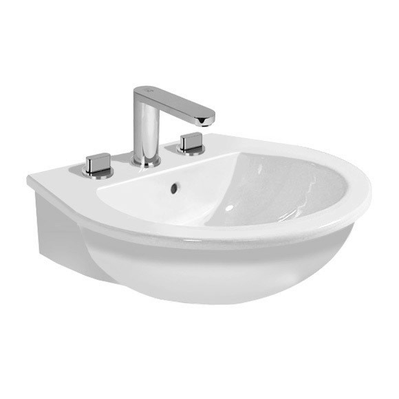 Immagine di Duravit DARLING NEW lavabo 60 cm con 3 fori per rubinetteria, con troppopieno, con bordo per rubinetteria, lato inferiore smaltato, colore bianco 2621600030