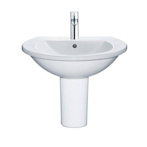 Immagine di Duravit DARLING NEW lavabo 55 cm monoforo, con troppopieno, con bordo per rubinetteria, lato inferiore smaltato, WonderGliss, colore bianco 26215500001