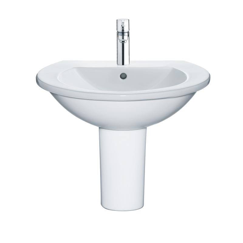 Immagine di Duravit DARLING NEW lavabo 55 cm monoforo, con troppopieno, con bordo per rubinetteria, lato inferiore smaltato, WonderGliss, colore bianco 26215500001