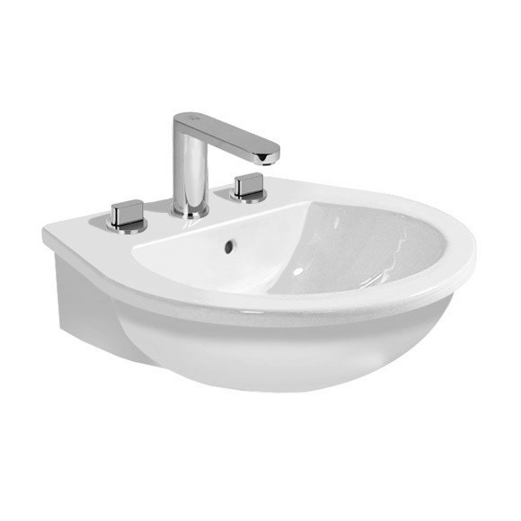 Immagine di Duravit DARLING NEW lavabo 55 cm con 3 fori per rubinetteria, con troppopieno, con bordo per rubinetteria, lato inferiore smaltato, WonderGliss, colore bianco 26215500301