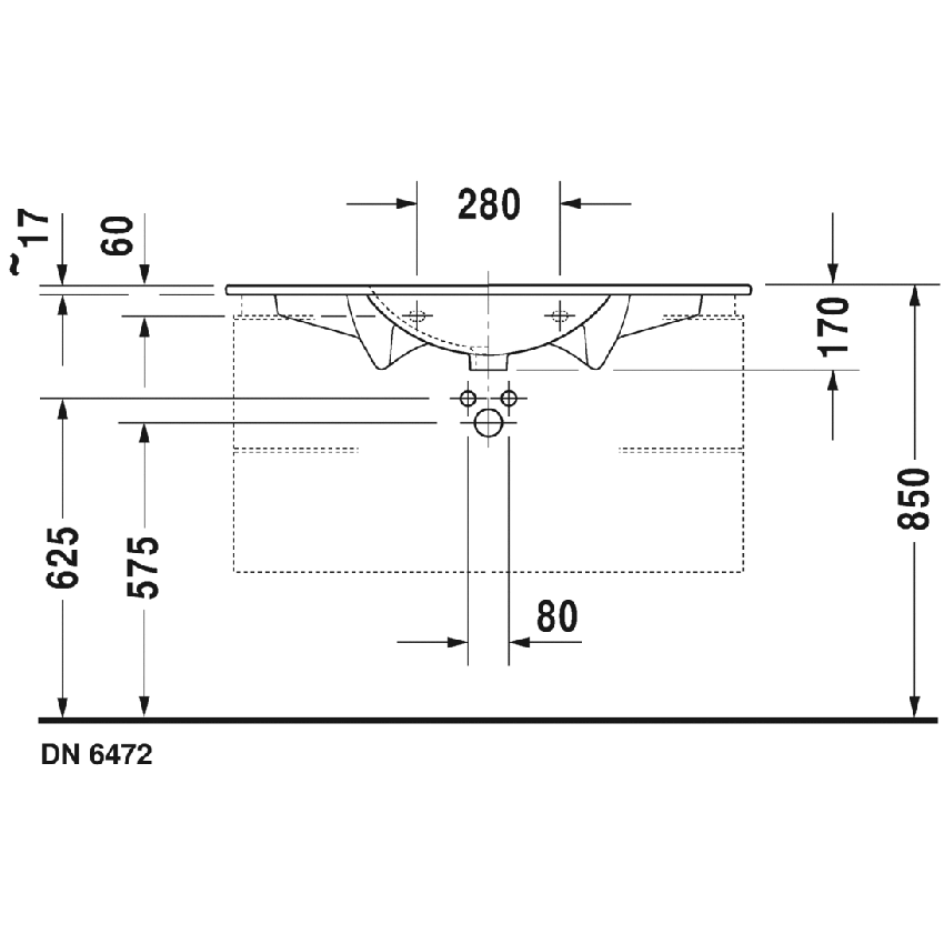 Immagine di Duravit DARLING NEW lavabo consolle 83 cm con 3 fori per rubinetteria, con troppopieno, con bordo per rubinetteria, WonderGliss, colore bianco 04998300301