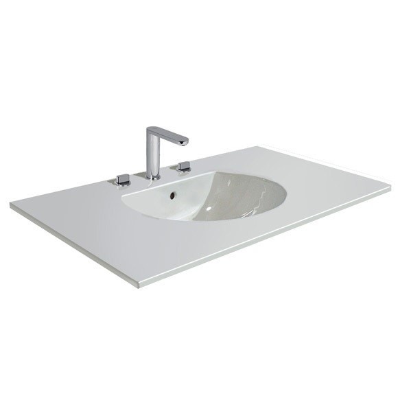 Immagine di Duravit DARLING NEW lavabo consolle 103 cm con 3 fori per rubinetteria, con troppopieno, con bordo per rubinetteria, WonderGliss, colore bianco 04991000301