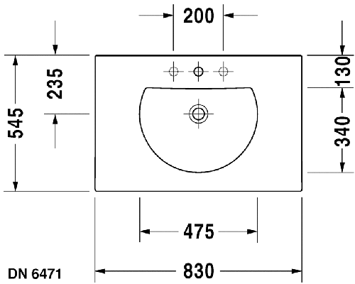 Immagine di Duravit DARLING NEW lavabo consolle 83 cm con 3 fori per rubinetteria, con troppopieno, con bordo per rubinetteria, WonderGliss, colore bianco 04998300301