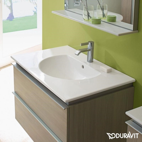 Immagine di Duravit DARLING NEW lavabo consolle 83 cm con 3 fori per rubinetteria, con troppopieno, con bordo per rubinetteria, WonderGliss, colore bianco 04998300301