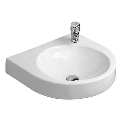 Immagine di Duravit ARCHITEC lavabo 57.5 cm con foro per rubinetteria a destra, senza troppopieno, con bordo per rubinetteria, lato inferiore smaltato, colore bianco 0449580008