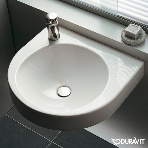 Immagine di Duravit ARCHITEC lavabo 57.5 cm con foro per rubinetteria a sinistra, senza troppopieno, con bordo per rubinetteria, lato inferiore smaltato, colore bianco 0449580009