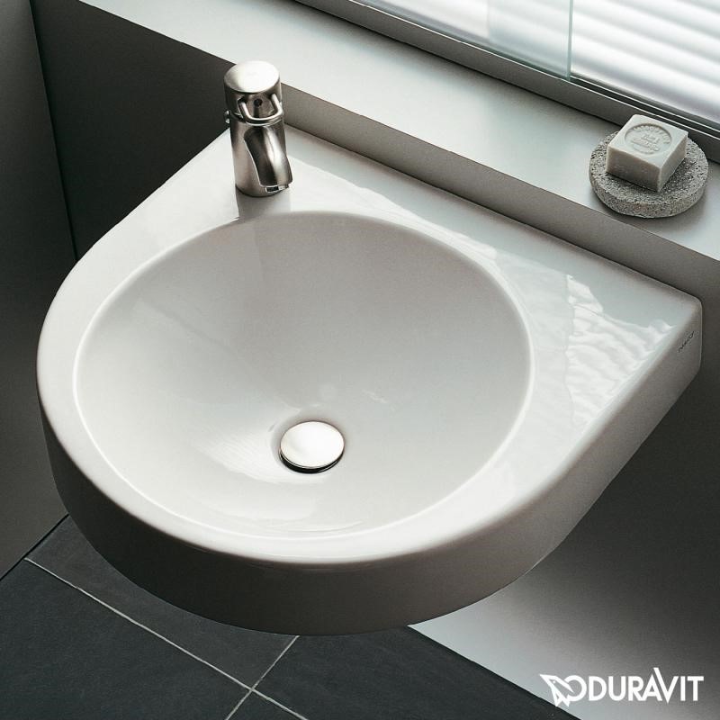 Immagine di Duravit ARCHITEC lavabo 57.5 cm con foro per rubinetteria a sinistra, senza troppopieno, con bordo per rubinetteria, lato inferiore smaltato, colore bianco 0449580009