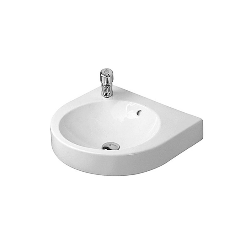 Immagine di Duravit ARCHITEC lavabo 57.5 cm con foro diaframmato per rubinetteria a sinistra e per dispenser portasapone a destra, con troppopieno, con bordo per rubinetteria, lato inferiore smaltato, colore bianco 0450580000