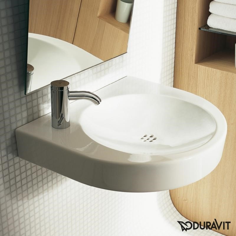 Immagine di Duravit ARCHITEC lavabo Vital Med 57.5 cm con foro diaframmato per rubinetteria a sinistra e per portasapone a destra, senza troppopieno, con bordo per rubinetteria, lato inferiore smaltato, colore bianco 0443580000