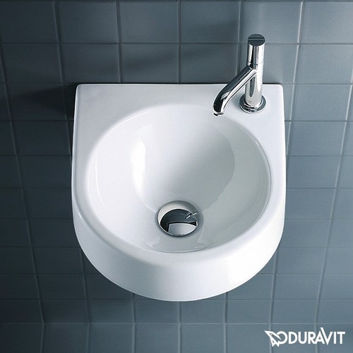 Immagine di Duravit ARCHITEC lavamani 36 cm con foro per rubinetteria a destra, senza troppopieno, con bordo per rubinetteria, lato inferiore smaltato, colore bianco 0766350008